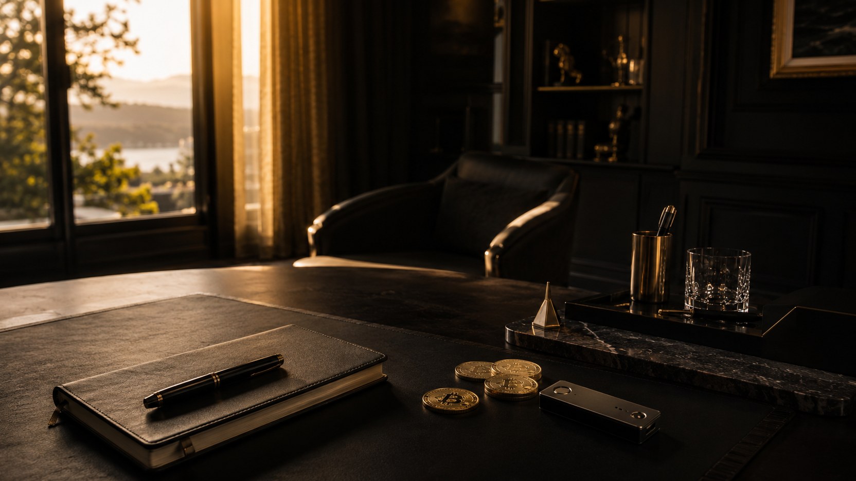A private study at golden hour, an armchair waiting for a conversation